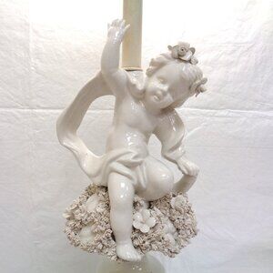 Neoclassical White Porcelain Cherub Lamp 1940's